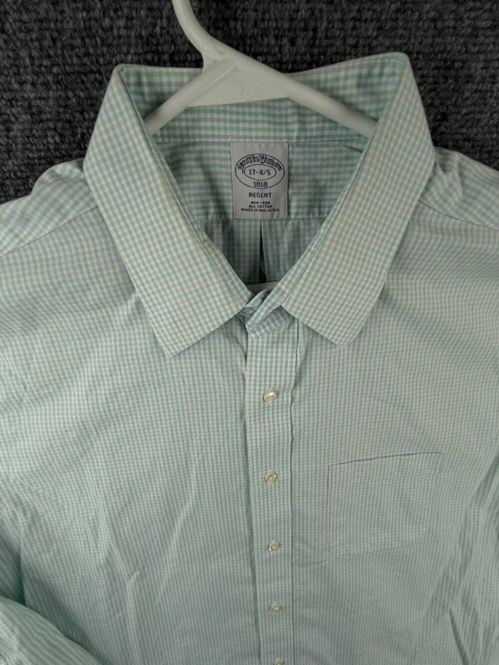 Brooks Brothers Button Up Shirt Long Sleeve Cotton Green Purple Check 17 34/35